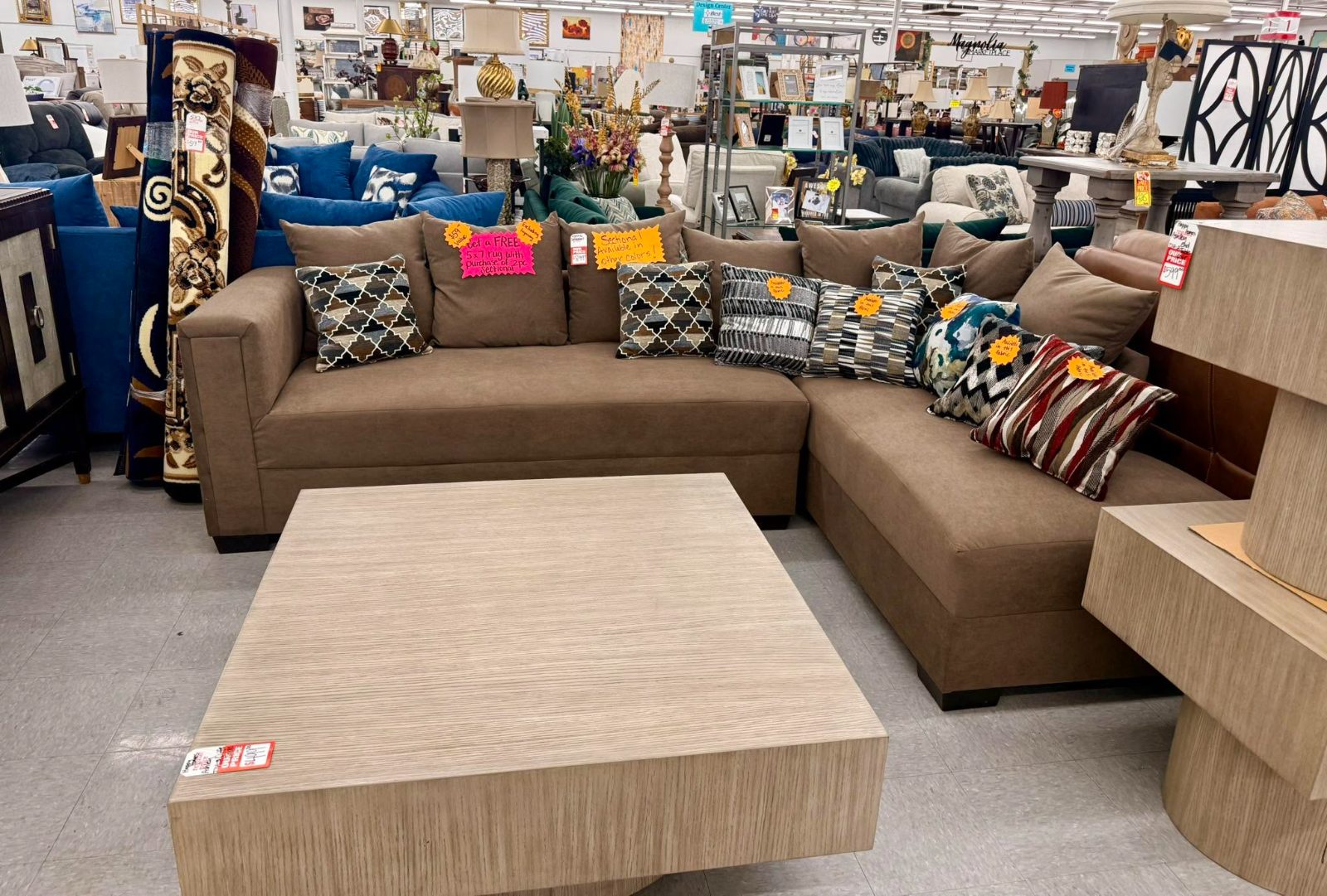 Furniture and home décor on the 82 Outlet showroom floor